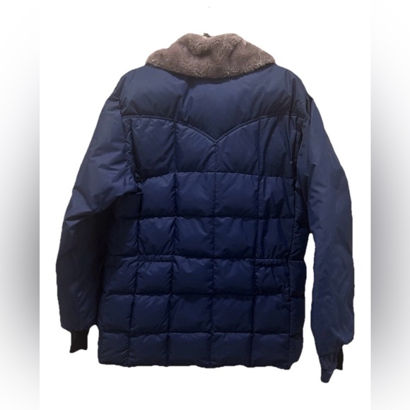 Vintage Miller Outerwear Ski Jacket Goose Down FauxFur Blue Quilted Puffer Sz 42 - Picture 2 of 15